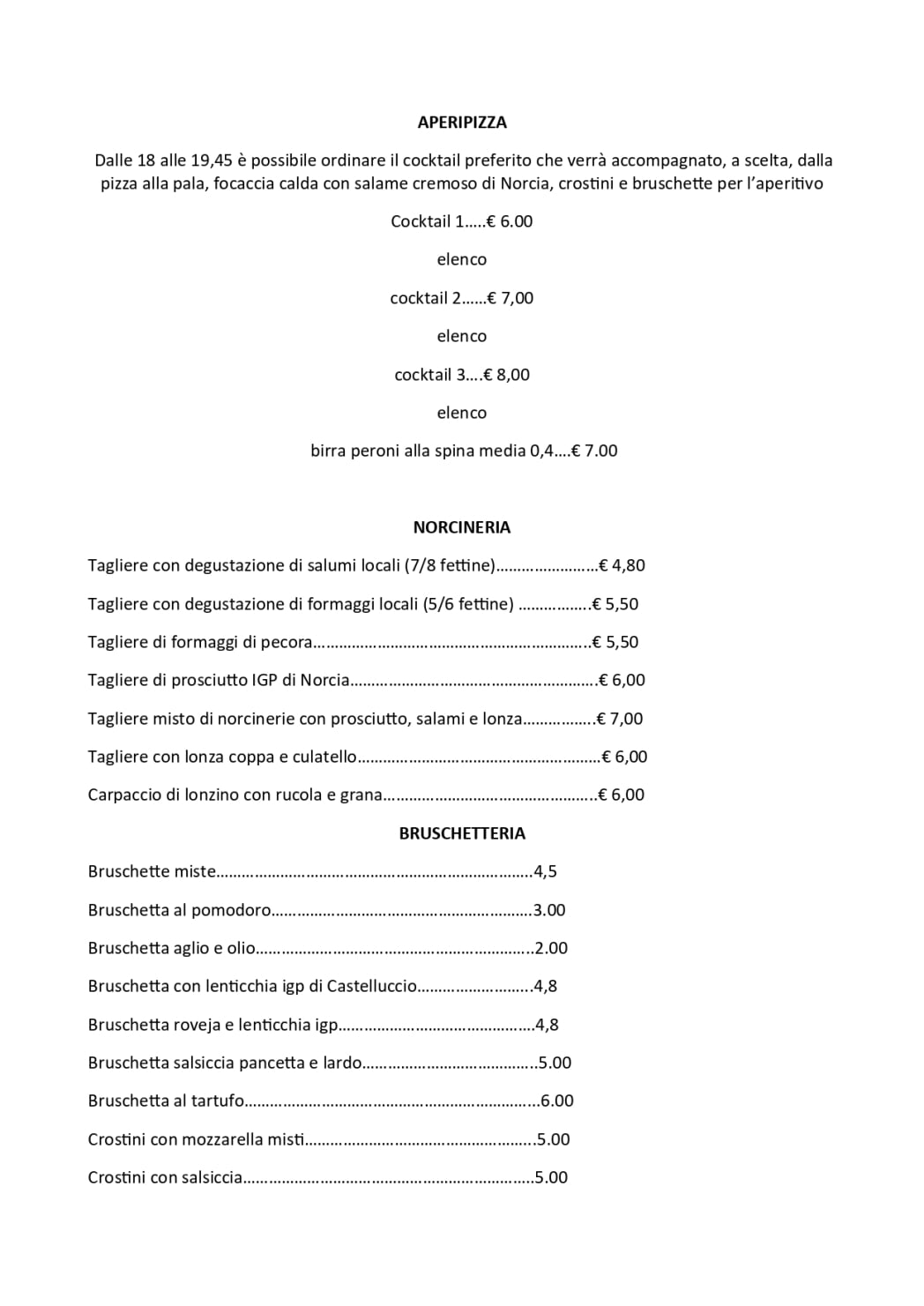 menu cantina de norsia 2026