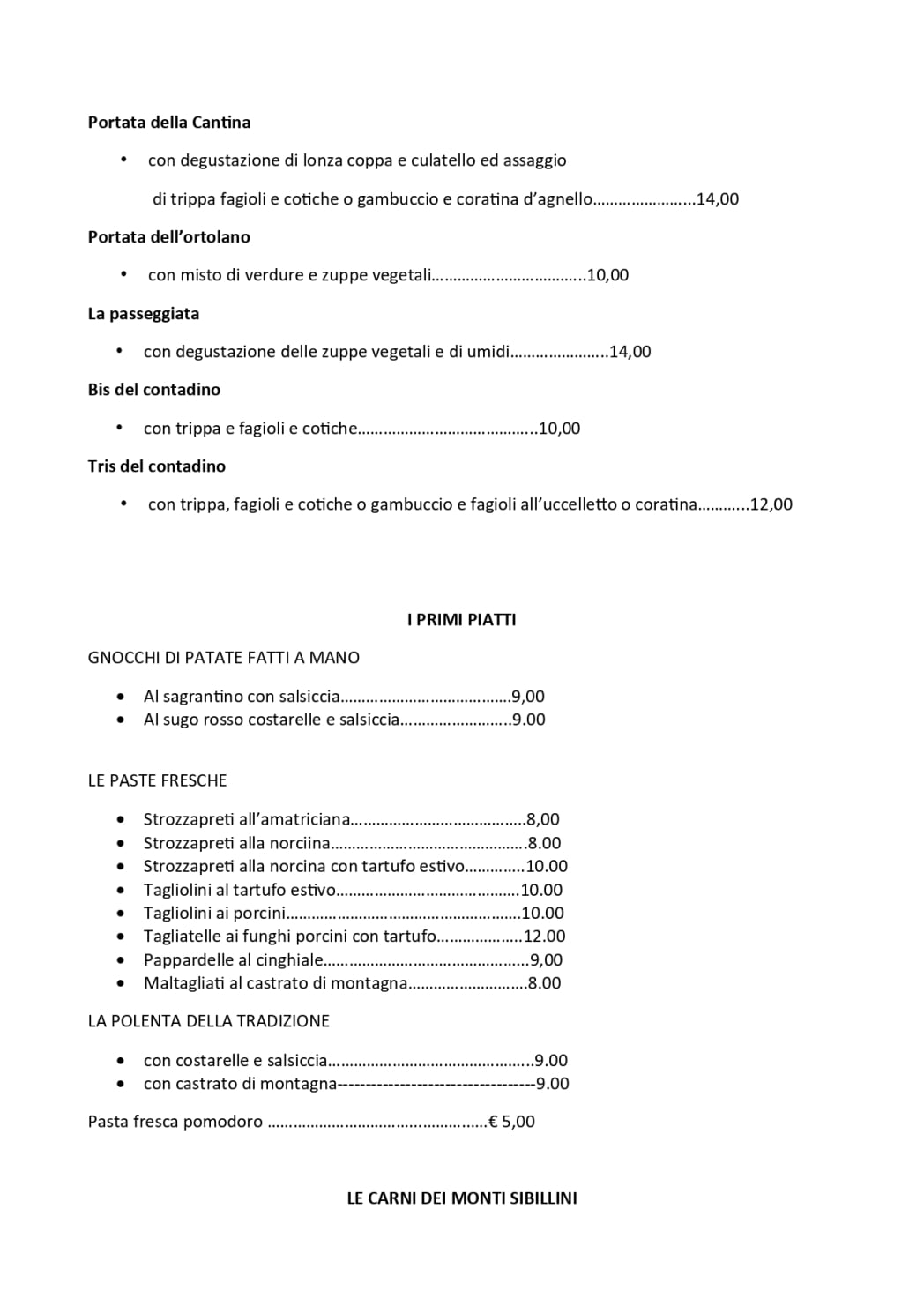 menu cantina de norsia 2026